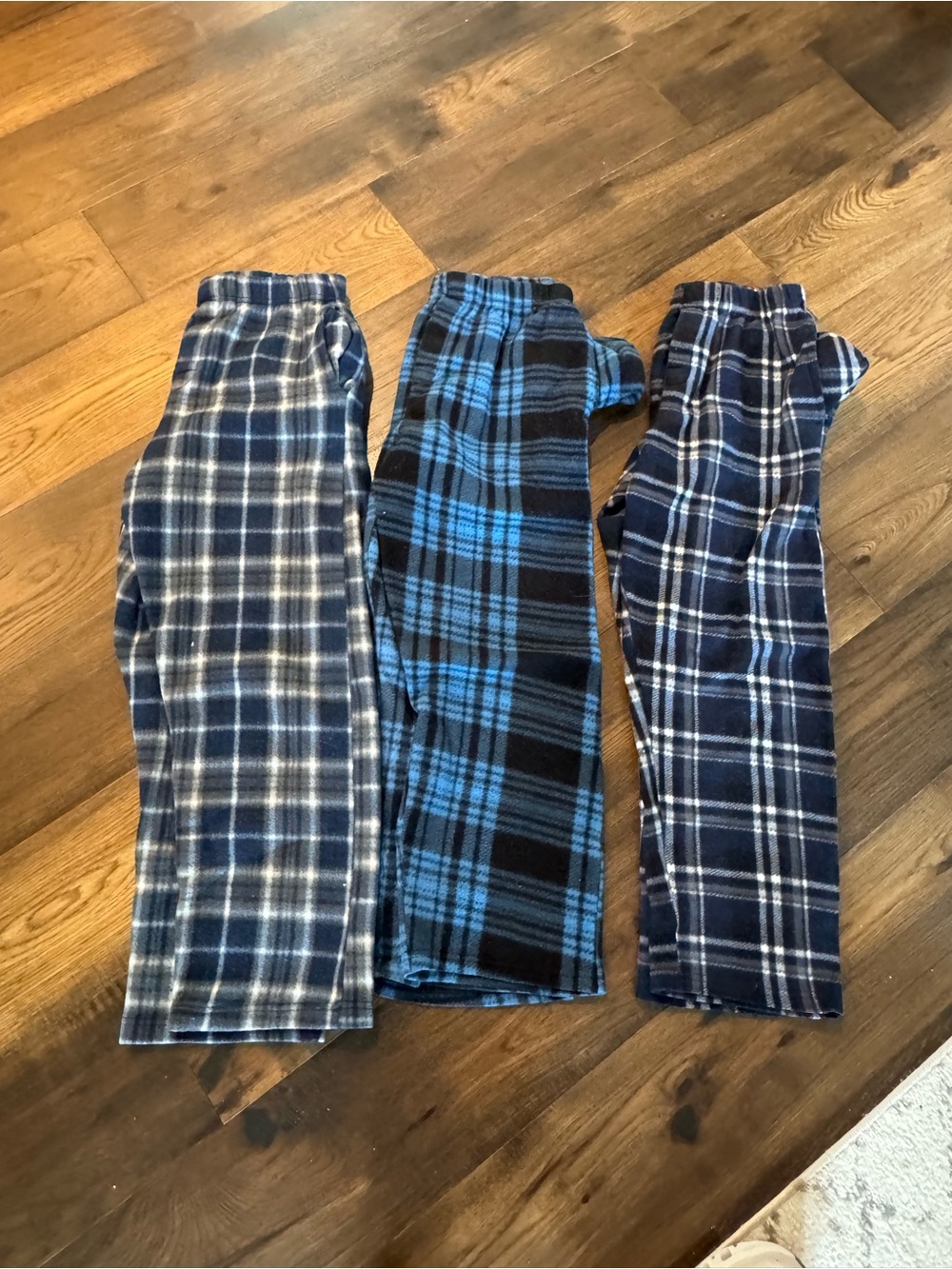 Amazon Men’s Plaid Fleece Jogger Trio - Navy & Black with Light Blue Accents